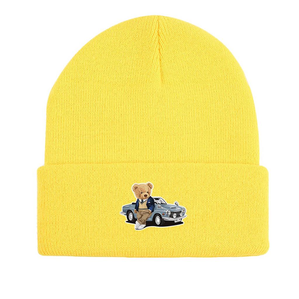 Bear Car Warm Knit Cap Beanie, Animal Man Cap Warm Winter Casual Bonnet Knit Hat Beanie