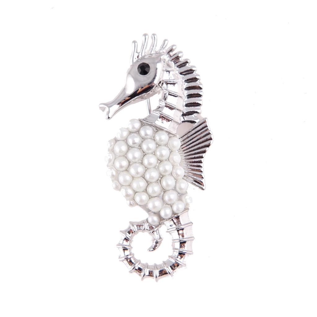 Korean-Style Fashion Seahorse Pearl Brooch - Women's Accessory