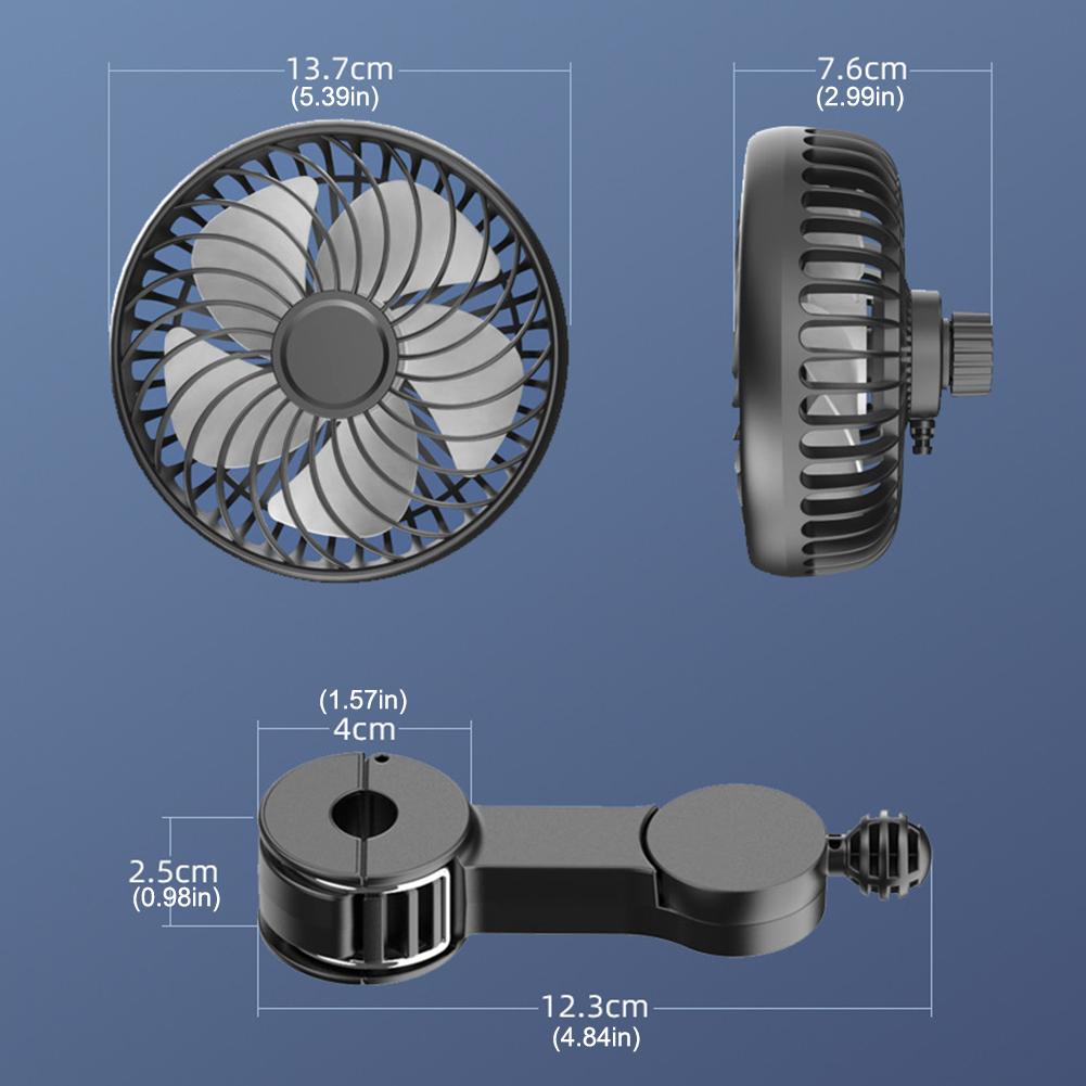 USB Powered Car Cooling Fan 360 Rotatable Car Seat Headrest Fan 3 Speeds Cooling Backseat Fan for Sedan SUV Truck Van Back Seat