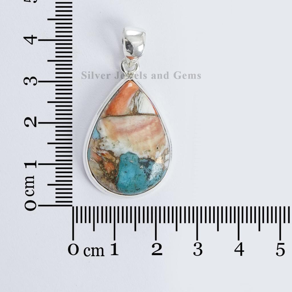 Oyster Copper Turquoise Pendant: Teardrop 925 Sterling Silver Necklace