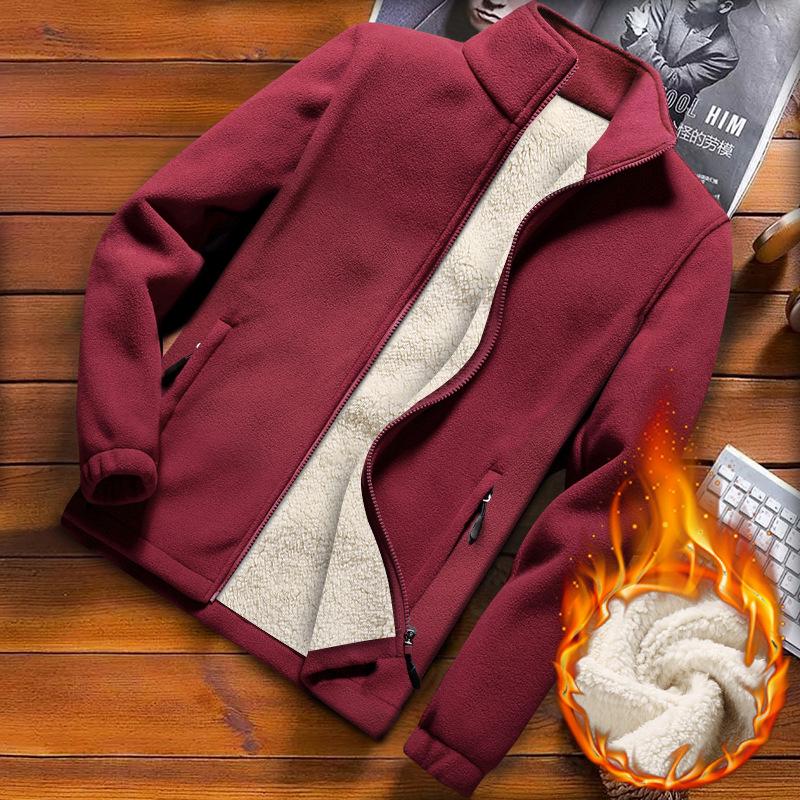 Men's Plus Size Thick Fleece-Lined Lambswool Winter Sweatshirt Jacket