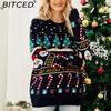 BITCED Autumn/Winter Niche Designer Knitwear for Women Christmas Tree Knit Pullover Snowman Patterned Chunky Sweater