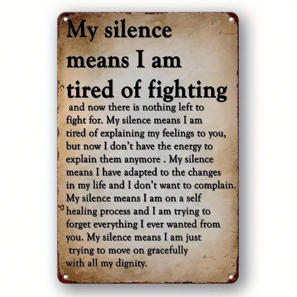 Vintage Metal Wall Decor Silence Tired Of Fighting Black Retro Sign Man Cave Bar Cafe