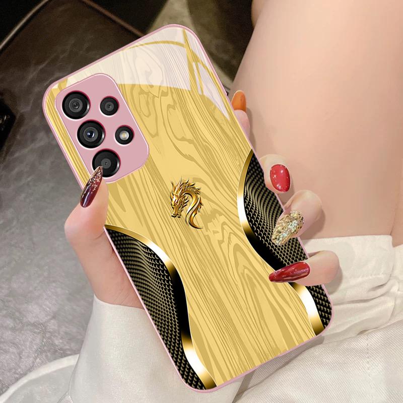 Gehärtetes Glas Handyhülle Für Samsung Galaxy S10 4G S20 11E 30 S21 21Fe 22 Pro S23 Ultra 5G S8 S9 Plus Holzmaserung Drache