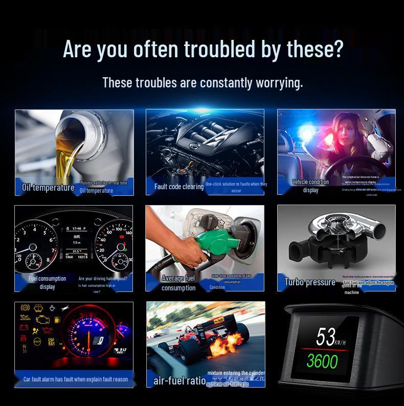 P10 Car LCD Multifunctional HUD: Speedometer, Turbo Pressure, OBD2 Display