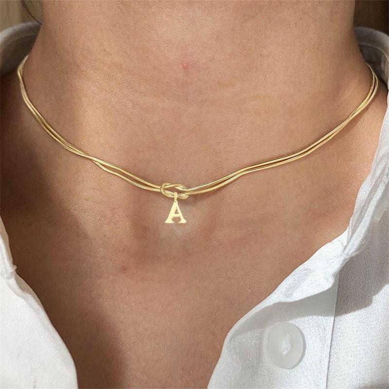 JXJ Jewelry 18k Gold Plated Stainless Steel Letter Pendant Knot Style Trendy Charm Bracelet for Anniversaries