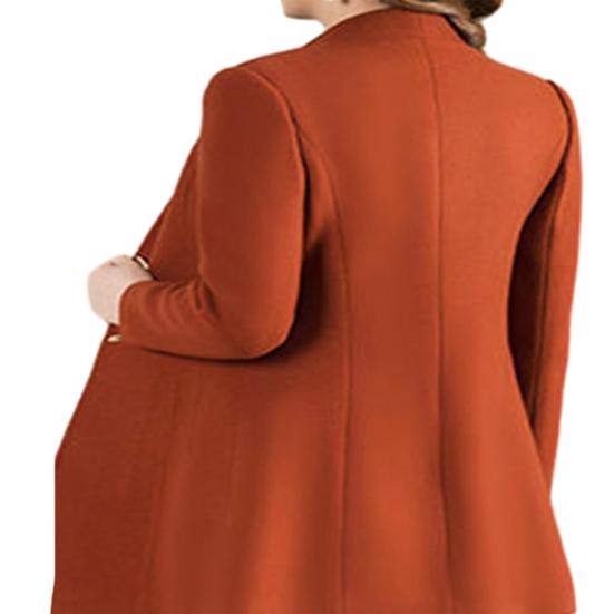 Ženy Podzim Zima Vlněný kabát střední délky Vroubkovaný límec Dlouhý rukáv Jednořadý Slim Fit Dámské svrchní oděvy Jednobarevný kabát