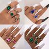 Light Luxury Jewelry Colored Diamond Set Four-piece Ring Geometric Imitation Gemstone Setting Ring Set