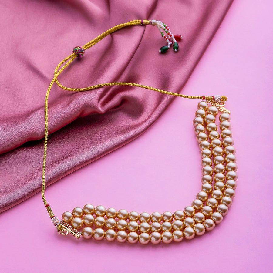 Estele Charming Necklace with Three Lines of Golden Pearls