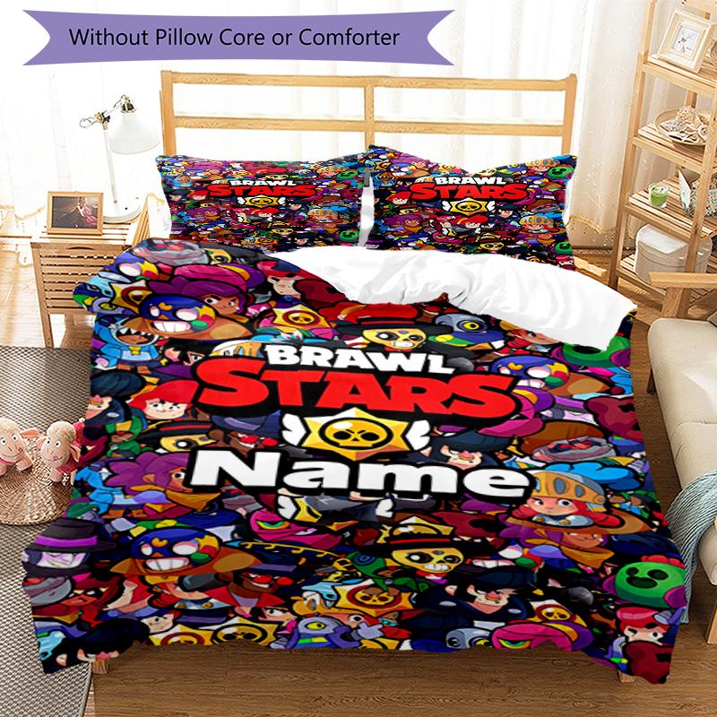 3pcs Custom Name Brawl Stars Bedding Set Duvet Cover Closure Includes 1 Duvet Cover & 2 Pillowcases, Soft and Comfortable for All Seasons.