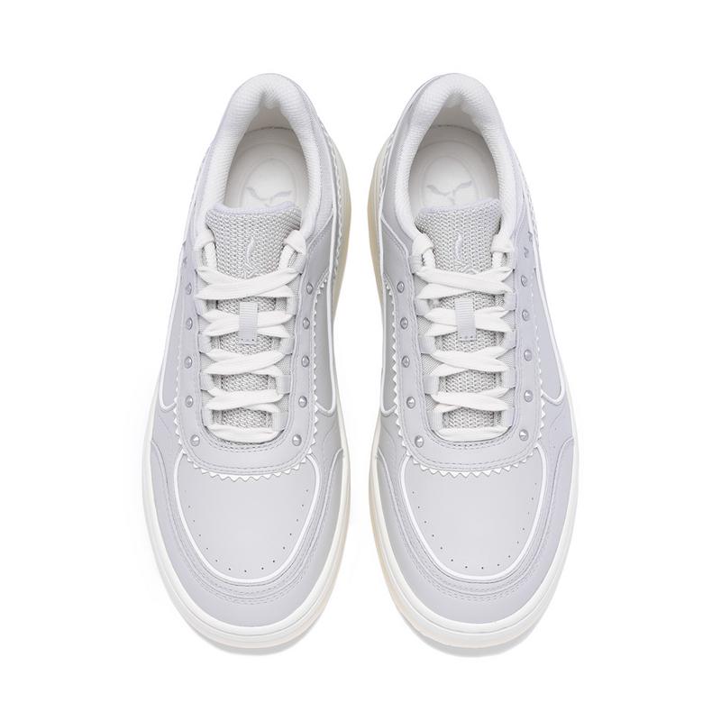 Li-Ning 1990 Classic Series Fashion Sports Comfortable Versatile Cushioning Low-Top Skate Shoes Women Sneaker Water-Droplet-Gray ALHV020-2