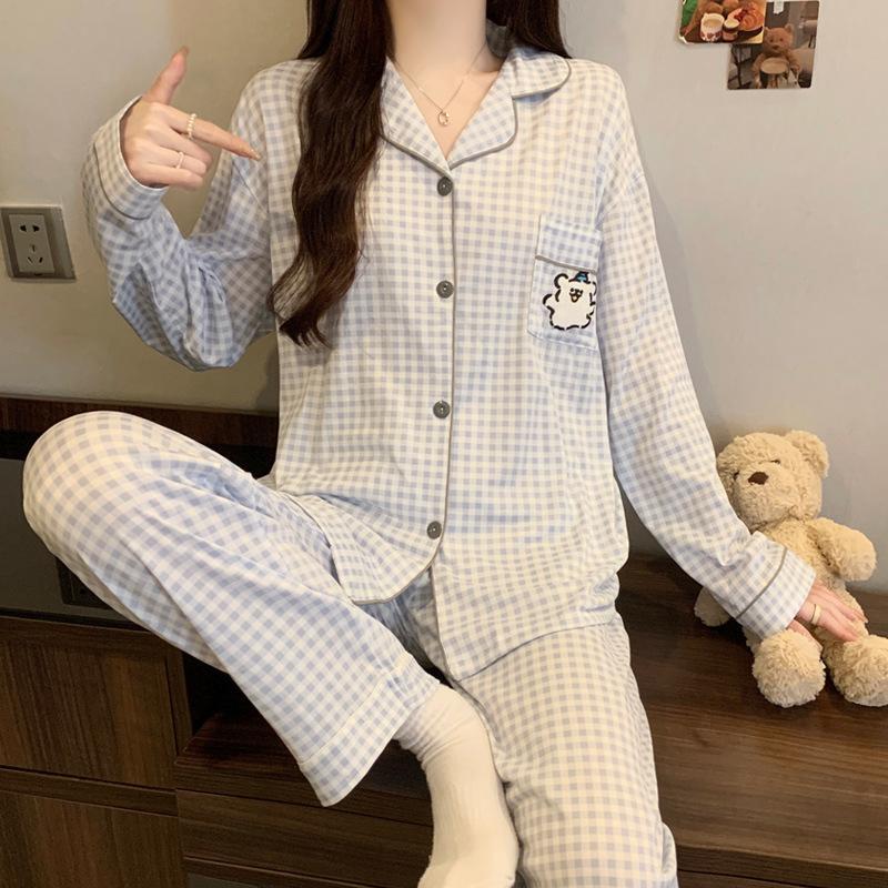 Imitation cotton ins style bow pajamas women's spring new fashion lazy long-sleeved loungewear two-piece set