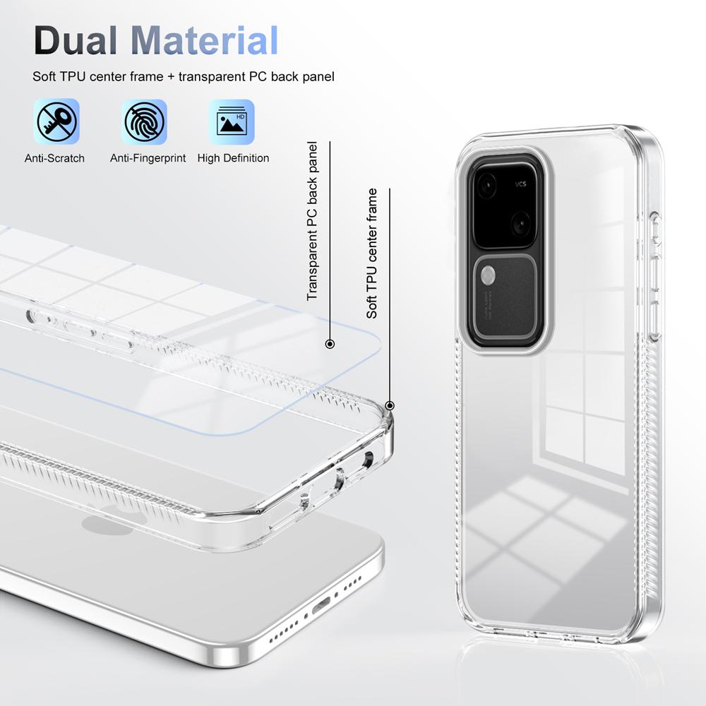 KEYSION Transparent Case for VIVO V30 Pro 5G V30 Soft TPU+PC Anti-slip HD Clear Shockproof Phone Back Cover for VIVO V30 5G