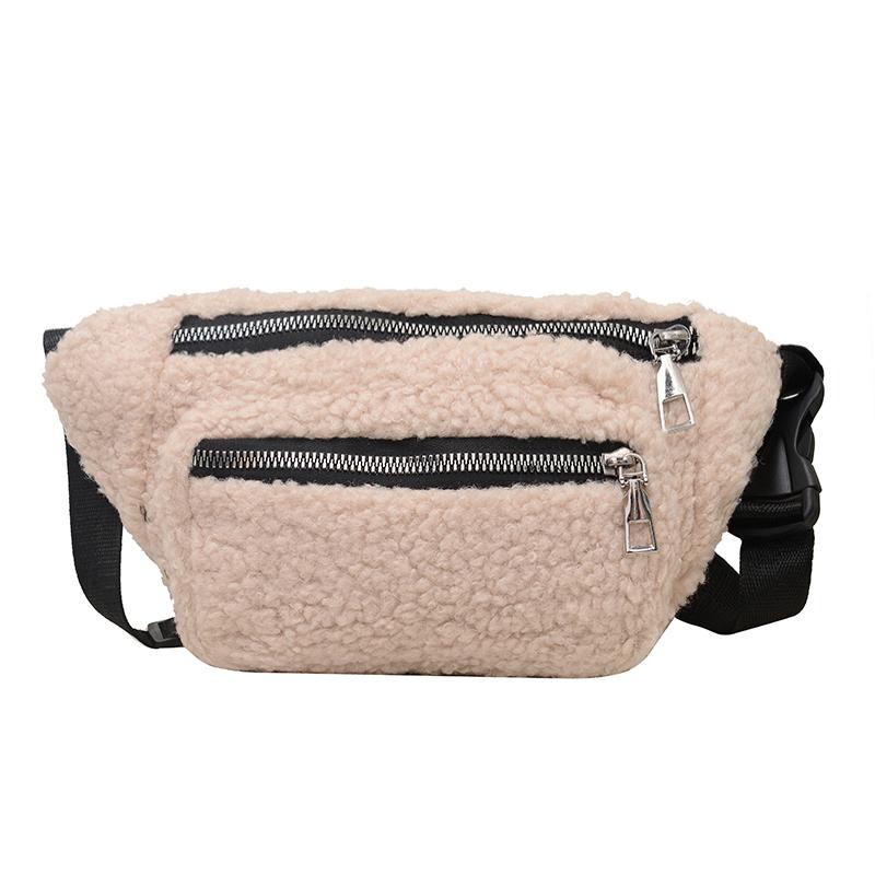Winter Pluche Taille Tassen voor Vrouwen Mode Luipaard Patroon Borsttas Dubbele Rits Riemtassen Vrouwelijke Banaan Heuptas beige