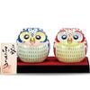 Japanese Warehouse Owl Figurine Pottery Kutani Ware Pair Owl Sheng Feng Shui Good Luck Lucky Charm Interior