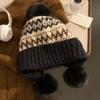 Thickened Bonnet Caps Warm Winter Hat with Pompon Fashion Women's  Beanies  Autumn Winter