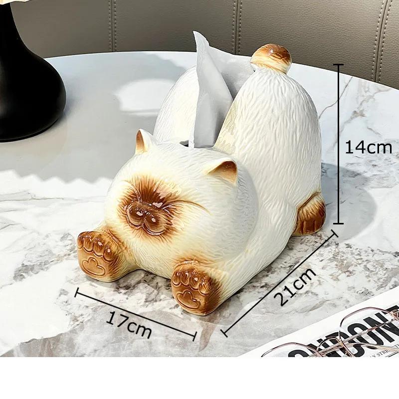 Lovely Siamese Kitten Ceramic Tissue Box Coffee Table Desk Decoration Cartoon Cat Tissue Box Bedside Table Paper Towel Case