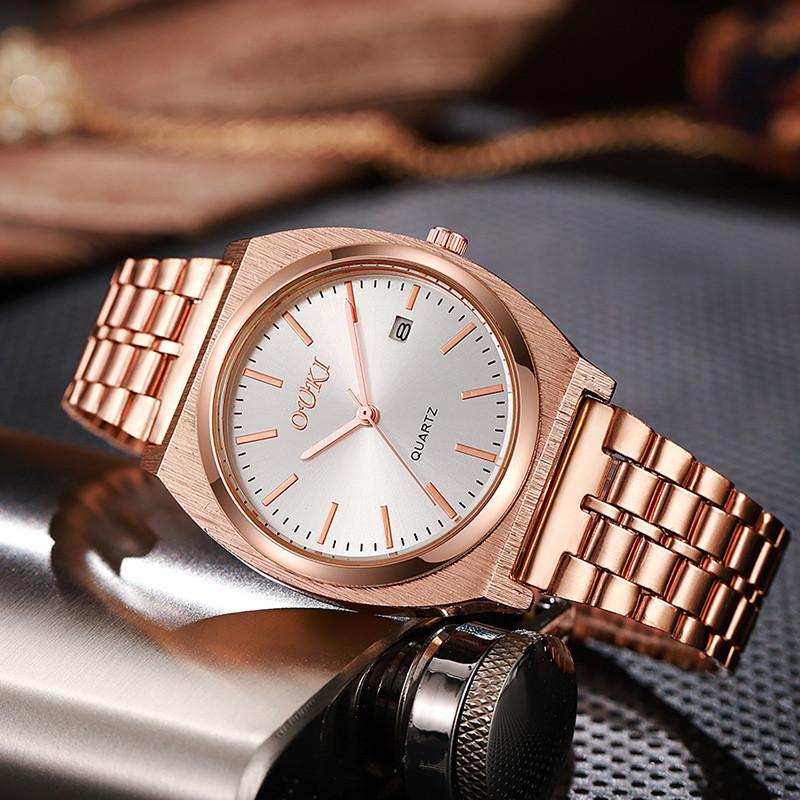 Ouki Mens Stainless Steel Watch With Quartz Movement And Calendar For Business Casual Wear