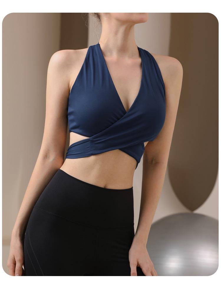 V-Neck Cross-Border Bandage Sports Bra – Shockproof, Gathered Back for Yoga & Running