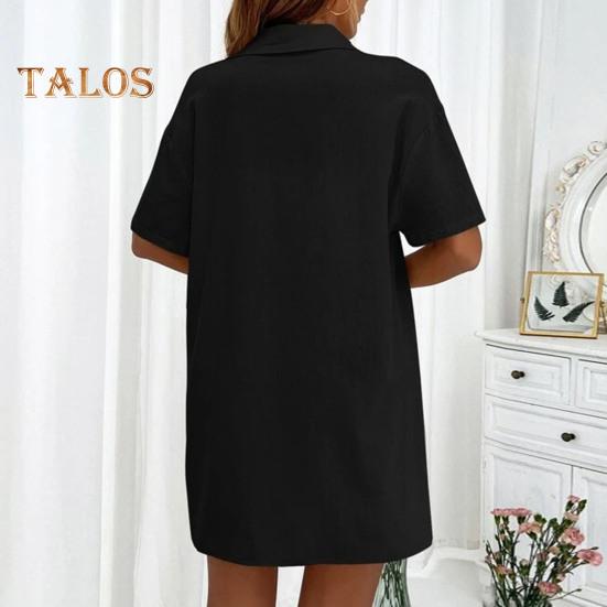 2 ks/sada Dámská košile a šortky Jednobarevná Halenka s krátkým rukávem a klopovým límcem Set kalhot s vysokým pasem a volným střihem nad koleno Ležérní outfit pro dojíždění