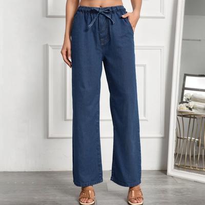 Women's Mid- Stretch Jeans Fashion Straight Leg Denim Pants With Pockets