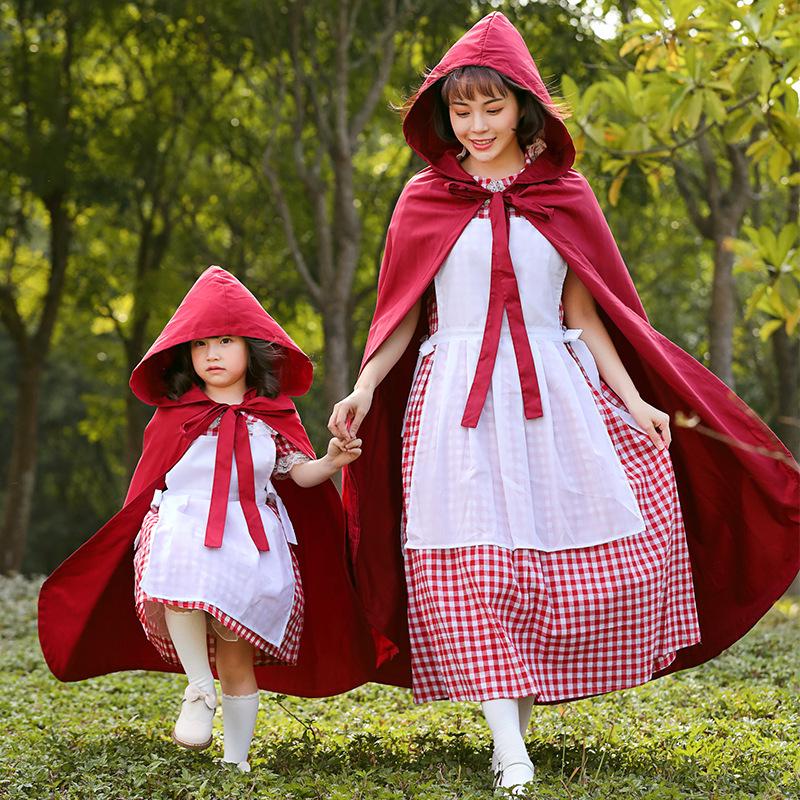 Pinse's Rotkäppchen-Kostüm: Märchen Halloween & Bühnenauftritt Outfit für Eltern-Kind-Kleidung.