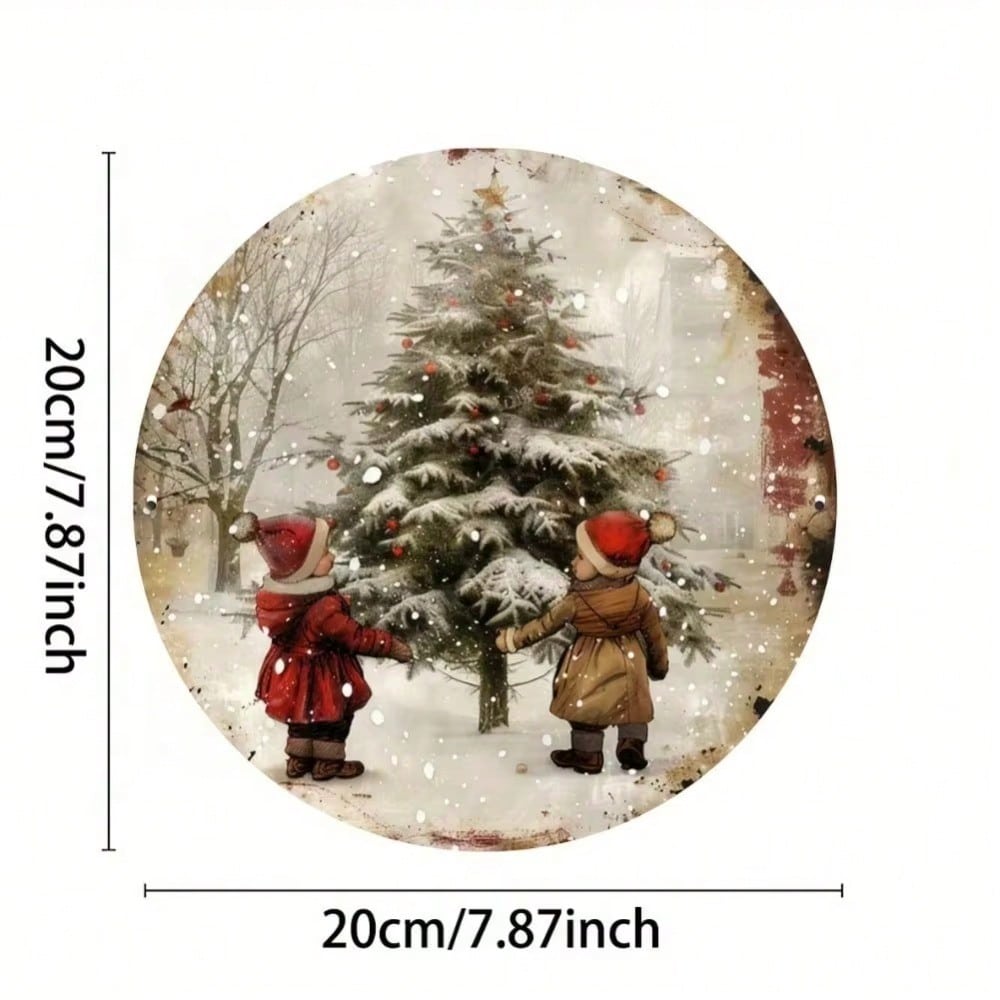 Vintage Metal Tin Sign 8x8 Inch Rustic Christmas Tree Snow Scene Wall Decor For Indoor Outdoor Home Farmhouse Holiday Patio