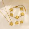 4-Piece Clover Flower Shell Jewelry Set Women - Necklace Bracelet Earrings In Titanium Steel With O-Link Chain