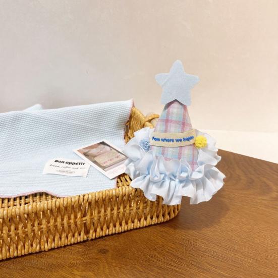 Birthday Hat Three-Dimensional Star Decoration Plaid Mesh Lace Princess Style Headwear Party Hair Accessory Photo Prop