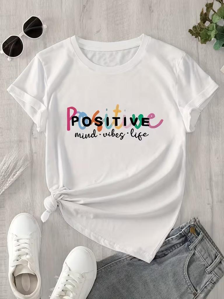 WomenS Casual TShirt with Colorful Positive Mind Vibes Life Print Short Sleeve Lightweight Breathable Ladies T Shirts
