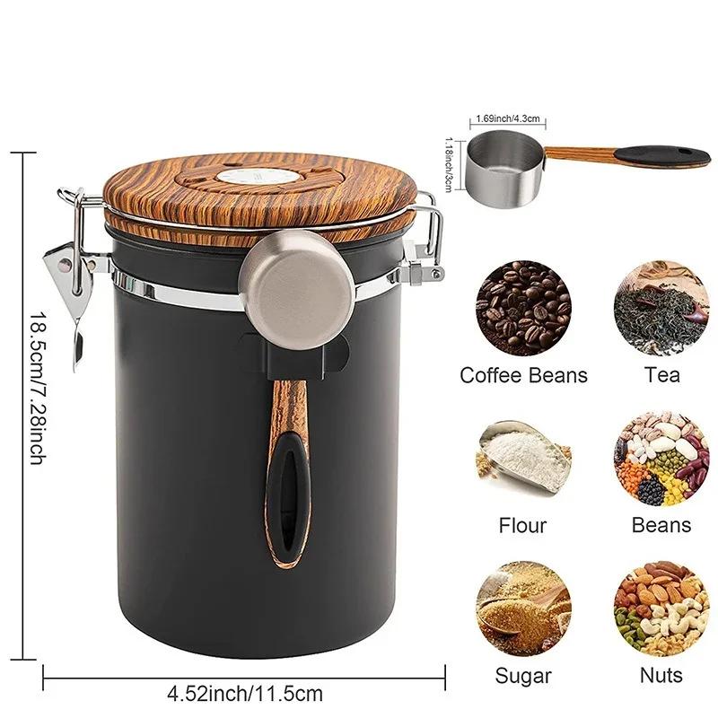 Contenitore per Caffè da 1,8L in Acciaio Inossidabile Serbatoio Sottovuoto per Chicchi di Caffè con Indicatore Data Contenitori Sigillati per la Conservazione di Chicchi di Caffè, Tè, Noci