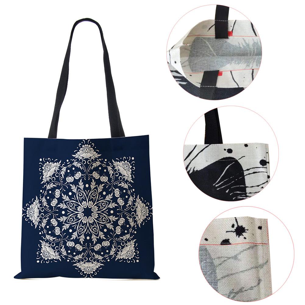 Elegant Lady Girls Handbag Floral Porcelain Geometry Abstract Pattern Shoulder Bag Casual Teenager Book Tote for Shopping Casually