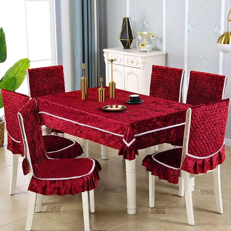 Toalha de mesa de renda chenille, capa de almofada para cadeira de jantar, estilo europeu, leve, luxuosa, capa de mesa para casa, capa de cadeira de spandex, decoração de casamento