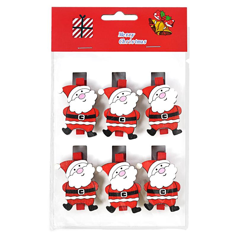 6pcs Christmas Cartoon Wooden Clips Xmas Party Photo Wall Gift DIY Decoration Handmade Crafts 2025 Christmas Home Decor New Year