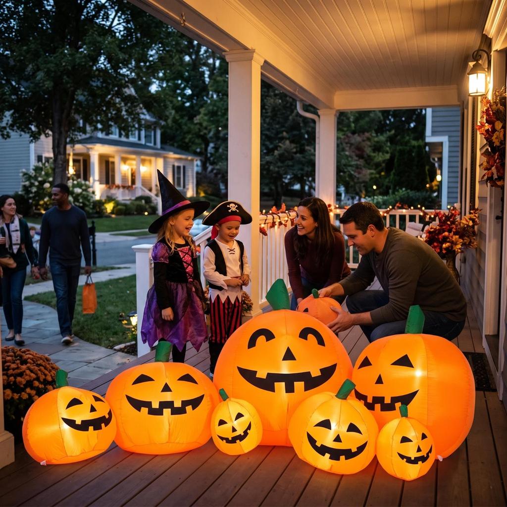 Halloween Inflatable Pumpkin Outdoor with Stakes and Tethers Built In LED Lights