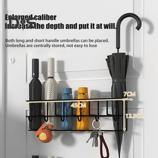 Hohles Regenschirm-Aufbewahrungsregal, Wandgarderobe mit 6 Kleiderbügeln, tragender Hut- und Kleidungs-Organizer für Badezimmer und Wohnzimmer