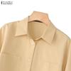 ZANZEA Womens 3/4 Sleeve Lapel Button Down Loose Cropped Shirt Blouse