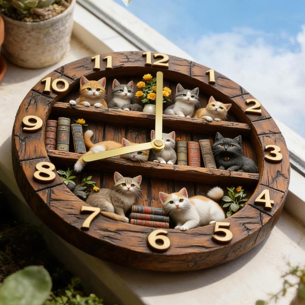 11.81 Inch Retro Cat-themed Wall Clock Cat Theme Wooden Wooden Cat Wall Clock Decoration For Home Living Room Bedroom
