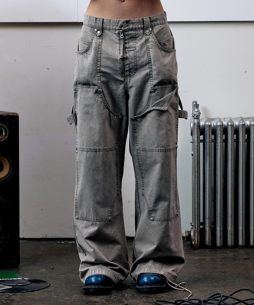 THEVINYLHOUSE Open Double Knee Pants Gray