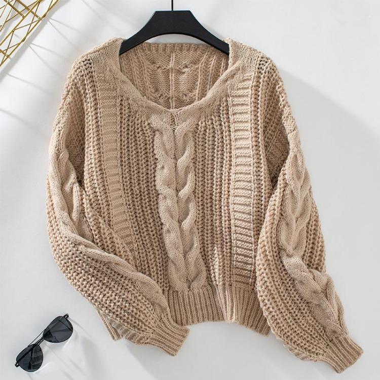 

Loose V-Neck Knitwear Cardigan Solid Color Long Sleeve Vintage Autumn Winter Sweater Top S хаки