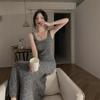 French Temperament Suspender Knitted Dress Women's Summer 2026 New Comfortable Gray Long Vest Skirt Trendy