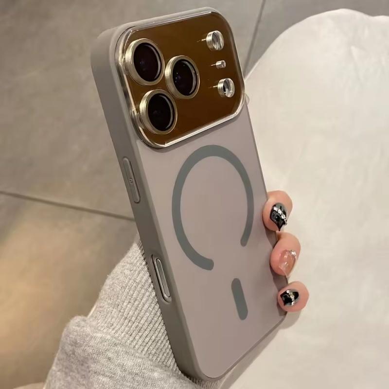 Luxury Large Window Glass Camera Protection Phone Case For iPhone 17 Air 16 15 14 13 12 Pro Max Magnetic For Magsafe Matte Cover