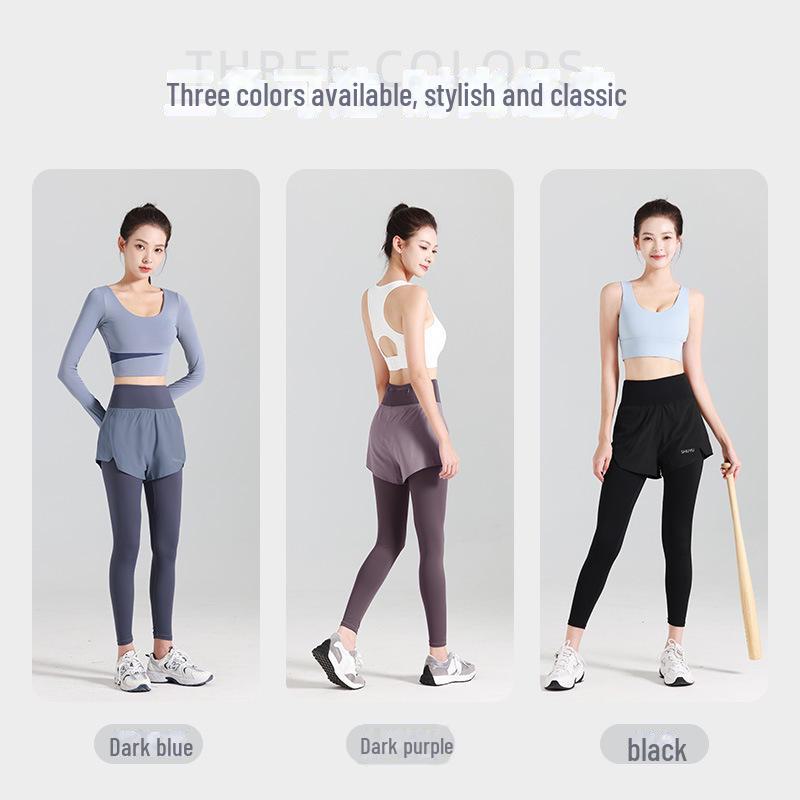 Juyitang High-Waist Two-in-One Yoga Pants with Pockets for Slimming & Hip-Lifting