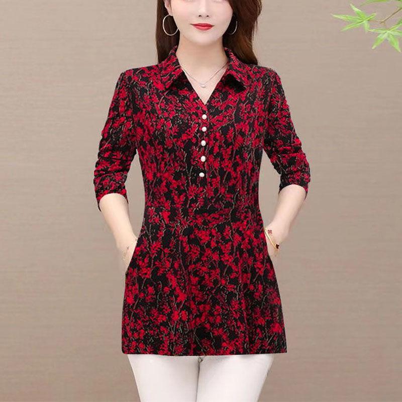 Lässiges Hemd mit Umlegekragen und Knöpfen, Basic Damen Folk Gebrochene Blumen Herbst Vintage Pendeln Langarmbluse