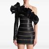 Auf Lager Herbst/Winter 2026 Promi-Mode Kette Rüsche Einzelärmel Lederkleid
