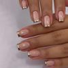 24 stuks Franse Korte Vierkante Kunstnagels met Gouden Rand Design Eenvoudige Ballet Press-On Nepnagels voor Meisjes