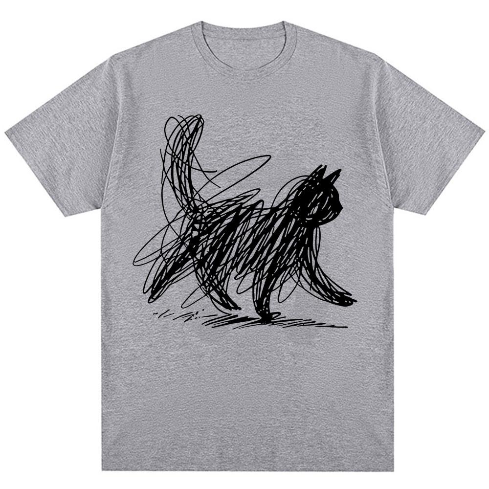 Funny Scribble Cat Japanese Graphic T Shirts Men Women Fashion Harajuku Short Sleeve Oversized Cotton