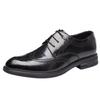Men's Leather Brock Shoes Men's British Casual Dress Derby Shoes Carved Round Head Wedding Groom Shoes