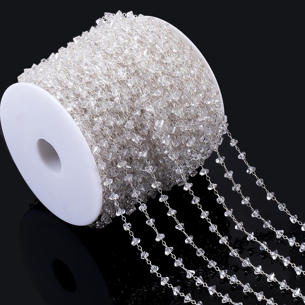 1M Silver Color Copper Chain Transparent Grave Crystal Triangle Stone Beads Chain DIY Necklace Bracelet Jewelry Making Material