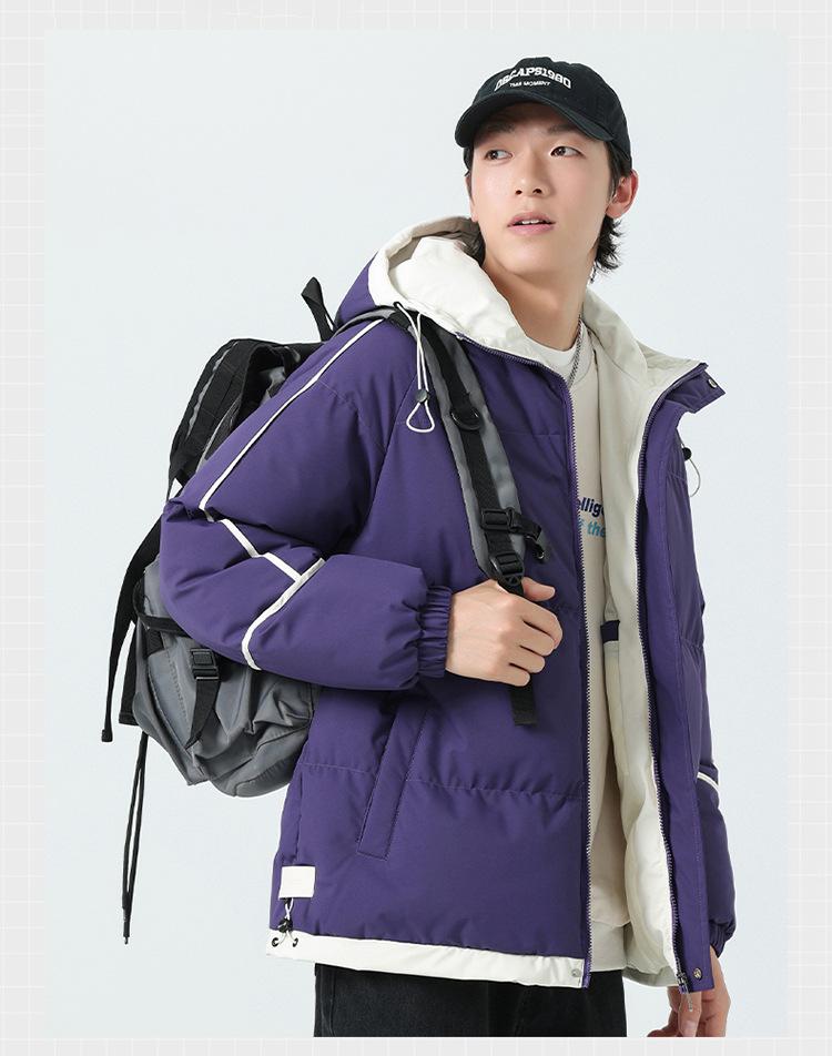 Winter couple hooded cotton-padded jacket new thickened casual loose flow warm cotton-padded jacket solid color versatile cotton-padded jacket